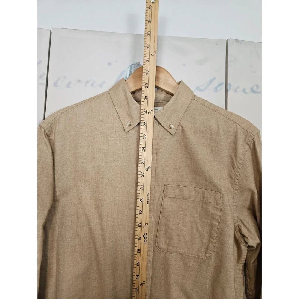 Banana Republic Button Down Shirt Medium Tan Slim Untucked Brushed Cotton
